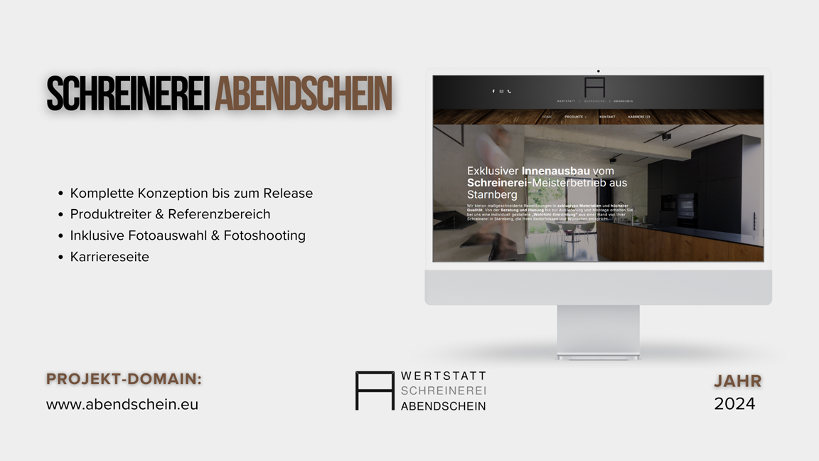 Webdesign Referenz für Schreinerei Abendschein – Handwerksbetrieb