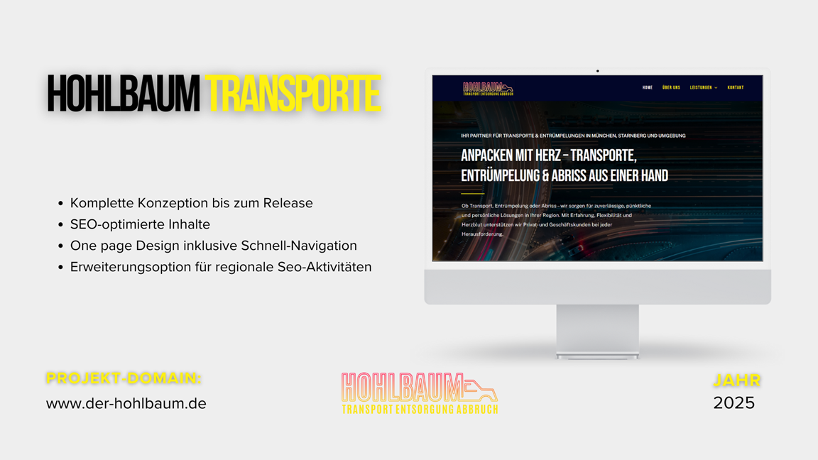 Webdesign Referenz für Hohlbaum Transporte – Transport- und Logistikbetrieb