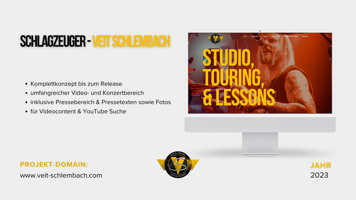 Webdesign Referenz für Schlagzeuger Veit Schlembach – Künstlerwebseite